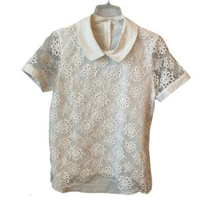 White Lace Peter Pan Collar Top Size L